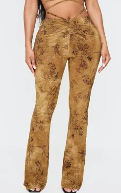 Shape Green Devore Dipped Waist Rushed Pants