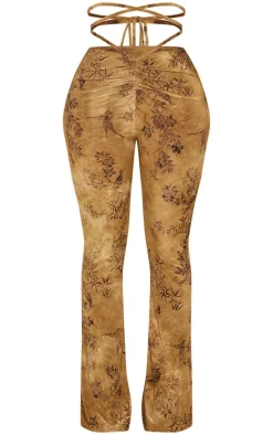 Shape Green Devore Dipped Waist Rushed Pants