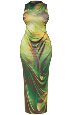 Shape Green Drape Statue Printed Racer Maxi Dress