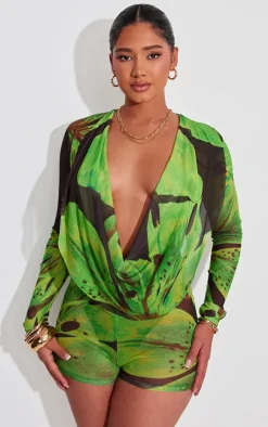 Shape Green Floral Extreme Cowl Romper