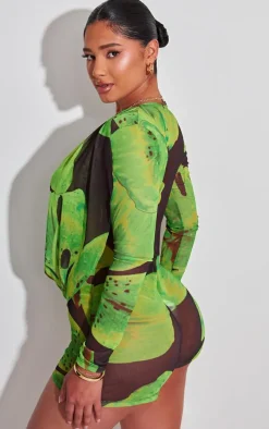 Shape Green Floral Extreme Cowl Romper