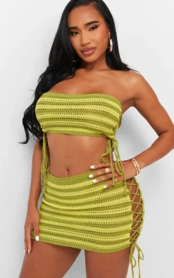 Shape Green Knit Contrast Lace Up Bandeau