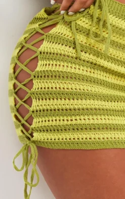 Shape Green Knit Contrast Lace Up Micro Mini Skirt