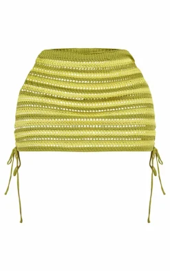 Shape Green Knit Contrast Lace Up Micro Mini Skirt