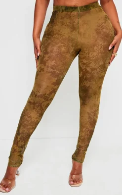 Shape Green Mesh Tie Dye Print High Waist Leggings