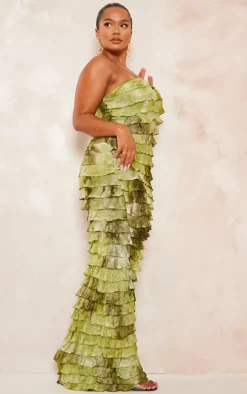 Shape Green Ombre Frill Edge Bandeau Maxi Dress