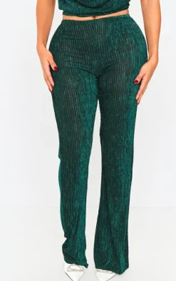 Shape Green Plisse Glitter High Waist Wide Leg Pants