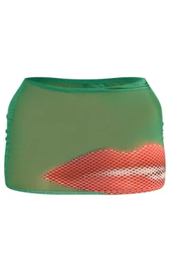 Shape Green Printed Mesh Mini Skirt