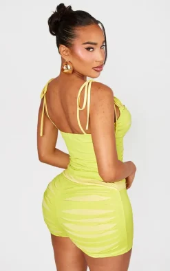 Shape Green Seamless Shredded Shoulder Tie Crop Top