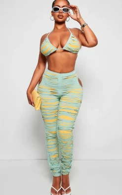 Shape Green Seamless Shredded Detail Skinny Pants