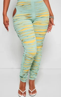 Shape Green Seamless Shredded Detail Skinny Pants