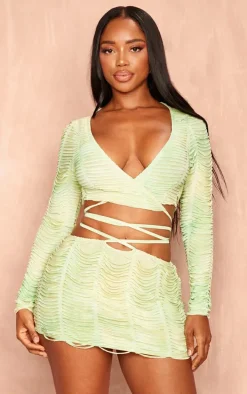 Shape Green Shredded Seamless Tie Crop Top