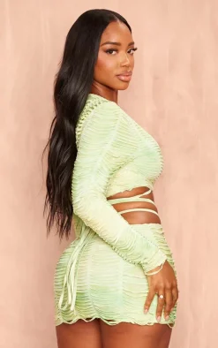 Shape Green Shredded Seamless Tie Crop Top