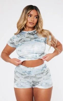 Shape Green Slinky Camo Print Low Rise Hot Pants