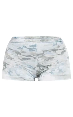 Shape Green Slinky Camo Print Low Rise Hot Pants