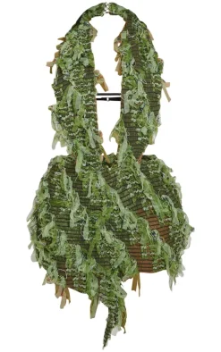 Shape Green Textured Mesh Halterneck Plunge Bodycon Dress