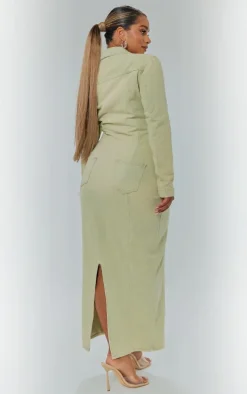 Shape Green Washed Denim Long Sleeve Midaxi Dress