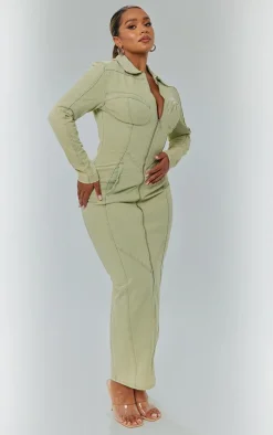 Shape Green Washed Denim Long Sleeve Midaxi Dress