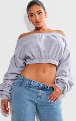 Shape Grey Bardot Ruched Detail Sweatshirt