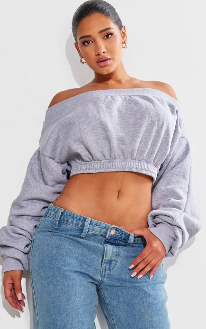 Shape Grey Bardot Ruched Detail Sweatshirt