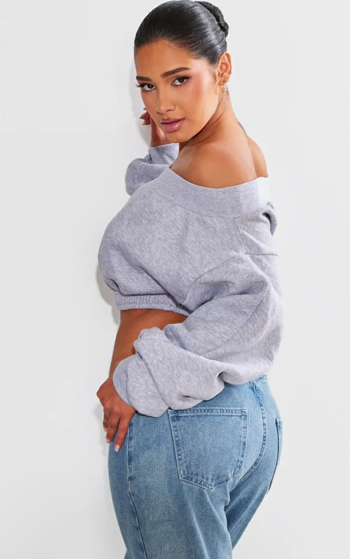 Shape Grey Bardot Ruched Detail Sweatshirt