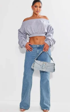 Shape Grey Bardot Ruched Detail Sweatshirt