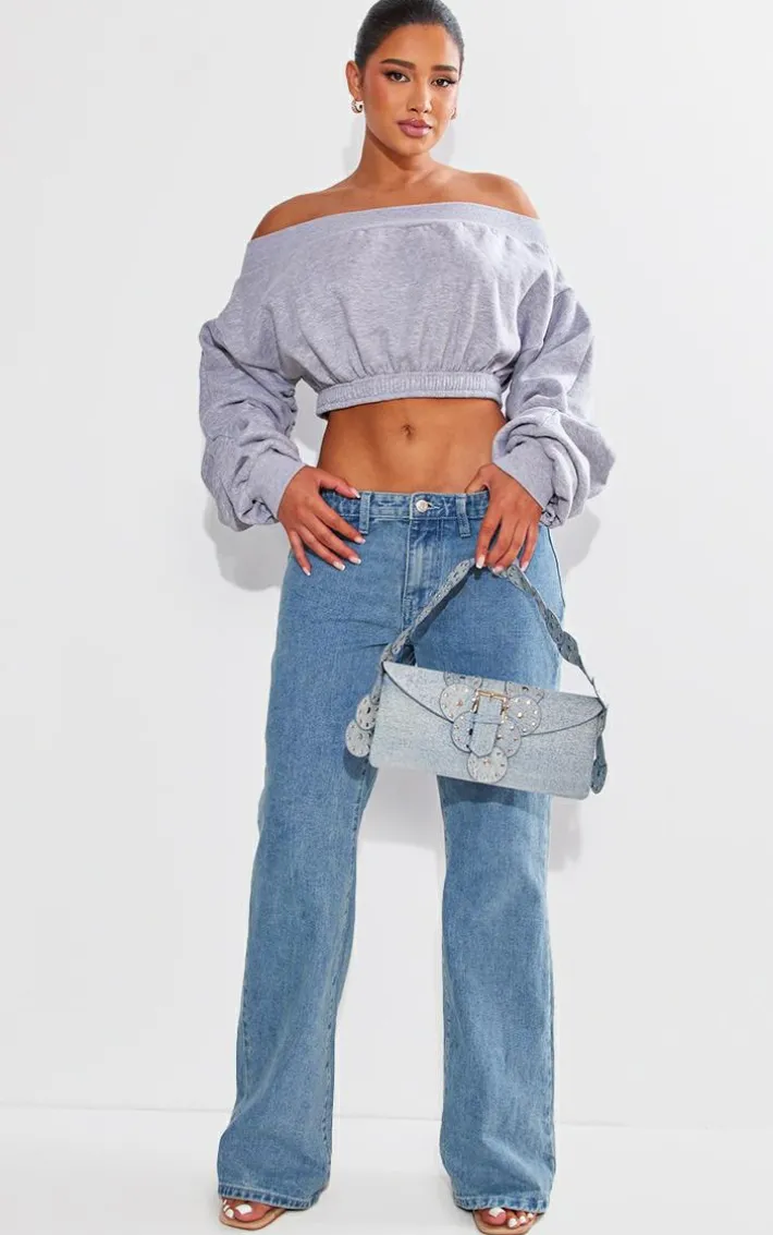 Shape Grey Bardot Ruched Detail Sweatshirt