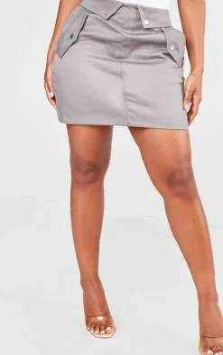 Shape Grey Cargo Fold Waistband Pocket Detail Mini Skirt