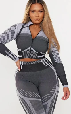 Shape Grey Contrast High Neck Long Sleeve Jacket