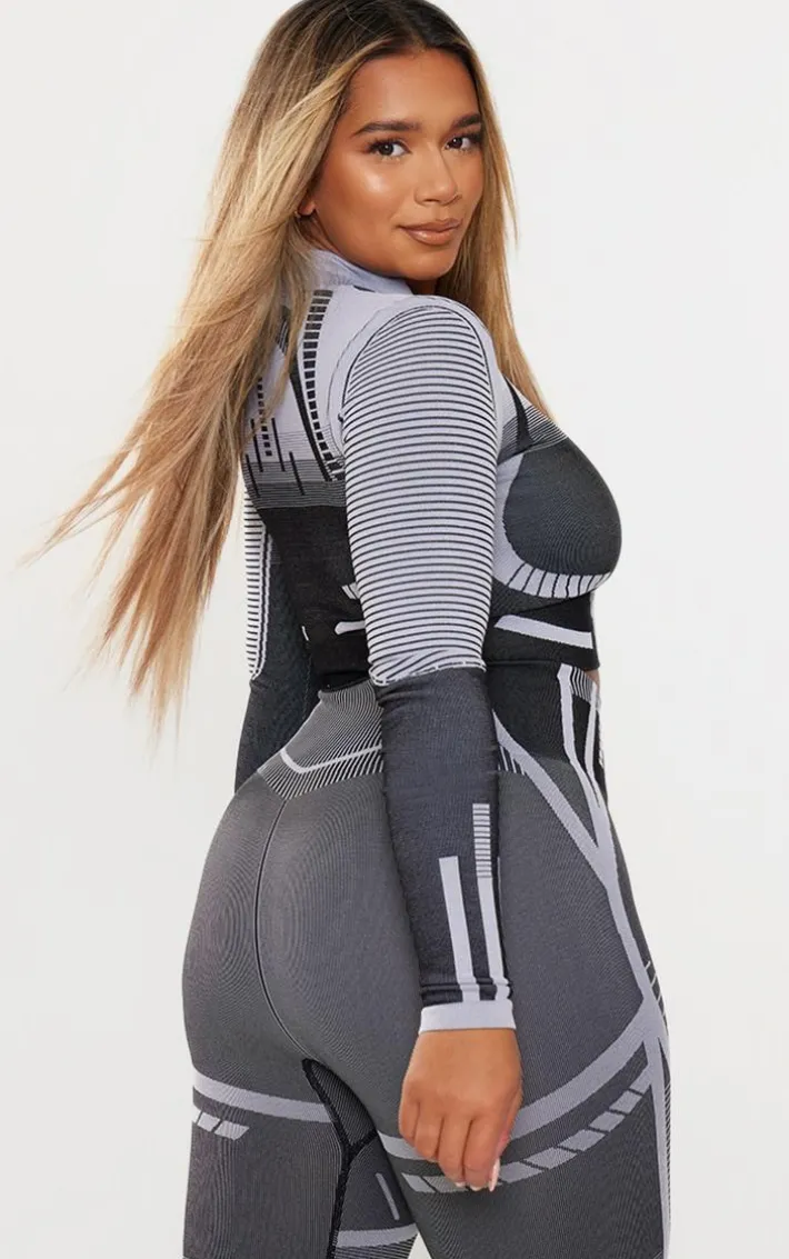 Shape Grey Contrast High Neck Long Sleeve Jacket