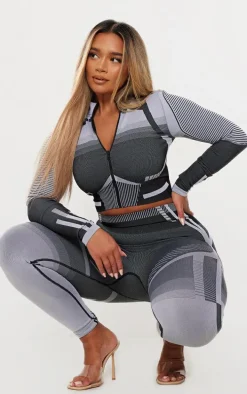 Shape Grey Contrast High Neck Long Sleeve Jacket