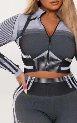 Shape Grey Contrast High Neck Long Sleeve Jacket