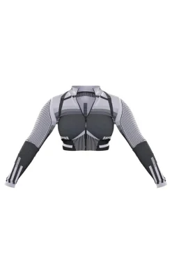Shape Grey Contrast High Neck Long Sleeve Jacket
