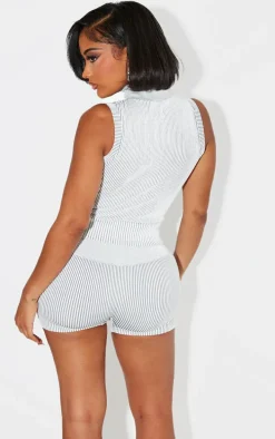 Shape Grey Contrast Snatched Rib Sleeveless Zip Front Top