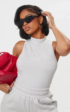 Shape Grey Cotton High Neck Sleeveless Bodysuit