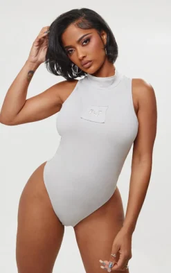 Shape Grey Cotton High Neck Sleeveless Bodysuit