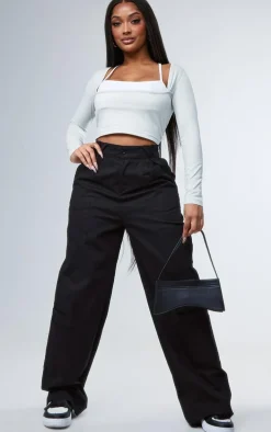 Shape Grey Cotton Long Sleeve Overlay Crop Top