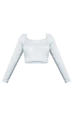 Shape Grey Cotton Long Sleeve Overlay Crop Top