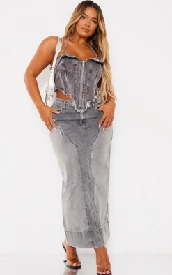 Shape Grey Denim Washed Maxi Skirt