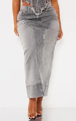 Shape Grey Denim Washed Maxi Skirt