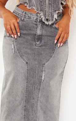 Shape Grey Denim Washed Maxi Skirt