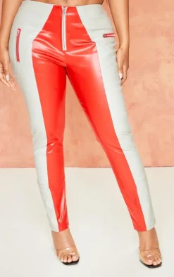 Shape Grey Faux Leather Color Block Skinny Pants