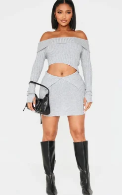 Shape Grey Fold Over Ribbed Mini Skirt
