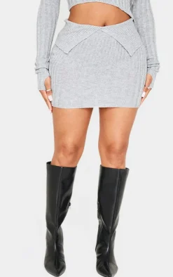 Shape Grey Fold Over Ribbed Mini Skirt