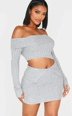 Shape Grey Fold Over Ribbed Mini Skirt