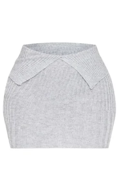 Shape Grey Fold Over Ribbed Mini Skirt