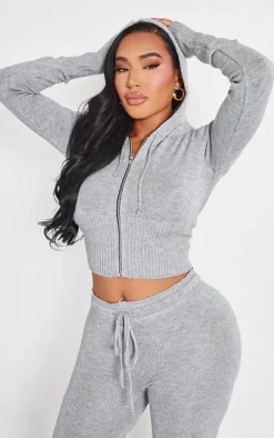 Shape Grey Knitted Zip Through Jacket