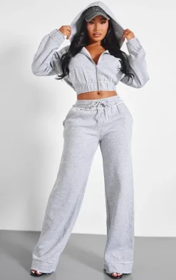 Shape Grey Marl Distressed Elasticated Waistband Cropped Hoodie