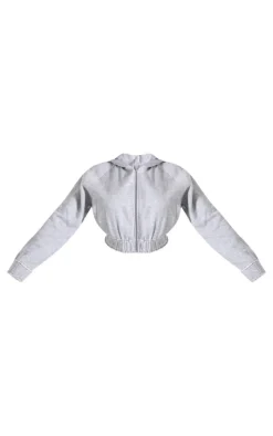 Shape Grey Marl Distressed Elasticated Waistband Cropped Hoodie