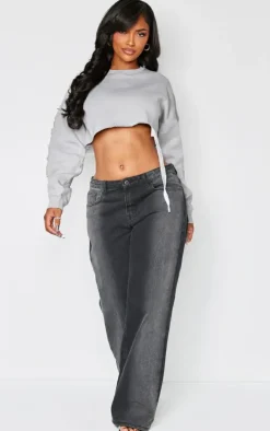 Shape Grey Marl Extreme Cropped Distressed Sweatshirt